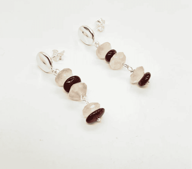Pendientes de Cuarzo Rosa y Granate en Plata 925 - Imagen 3