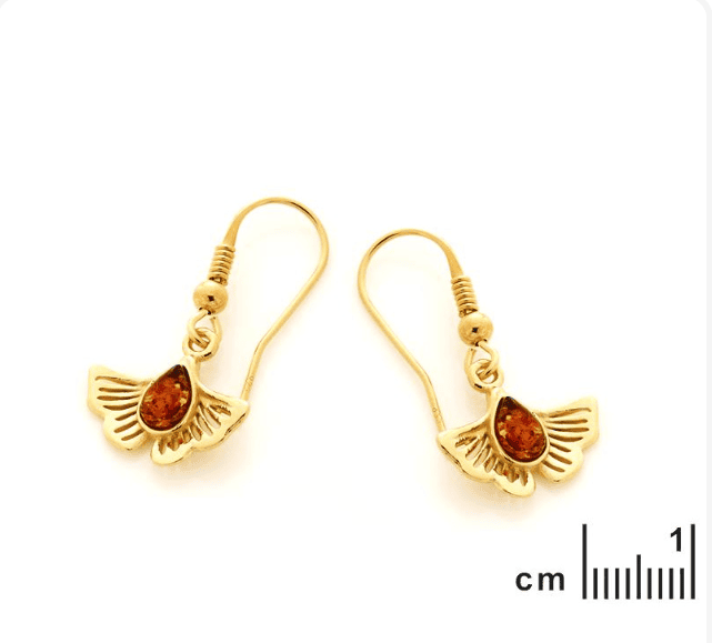 Pendientes Ginkgo con Ámbar Coñac en Plata 925 Dorada - Imagen 3