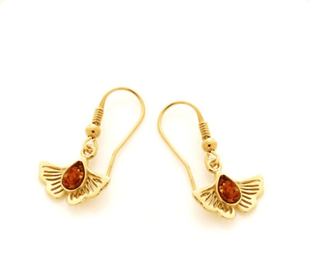 Pendientes Ginkgo con Ámbar Coñac en Plata 925 Dorada - Imagen 2