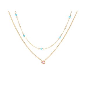 Collar con turquesa y turmalina, en plata dorado 925, largo 40 + 5 cm