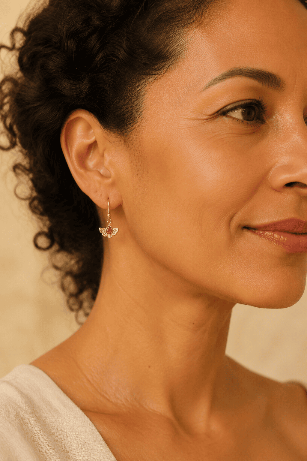 Pendientes Ginkgo con Ámbar Coñac en Plata 925 Dorada