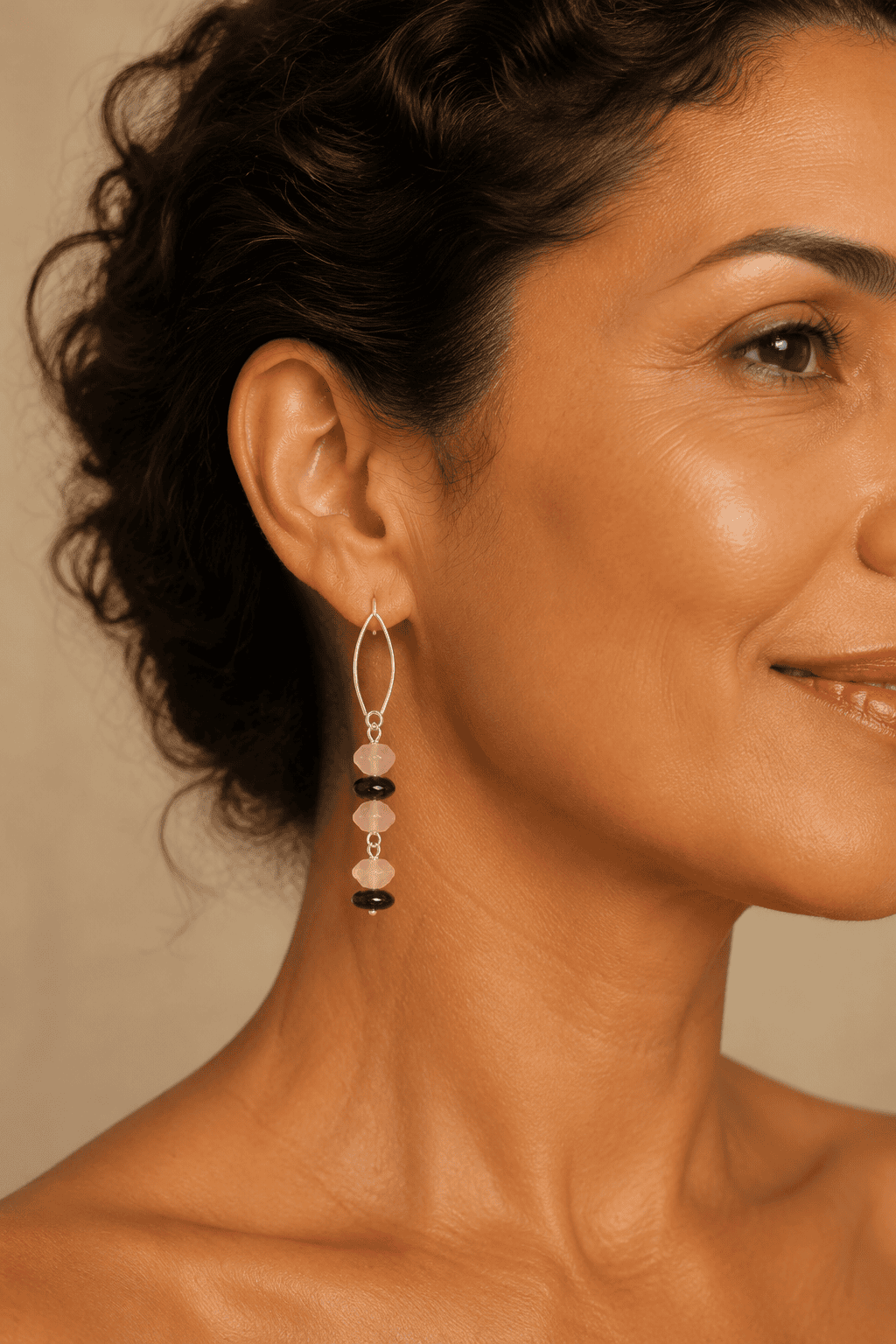 Pendientes de Cuarzo Rosa y Granate en Plata 925