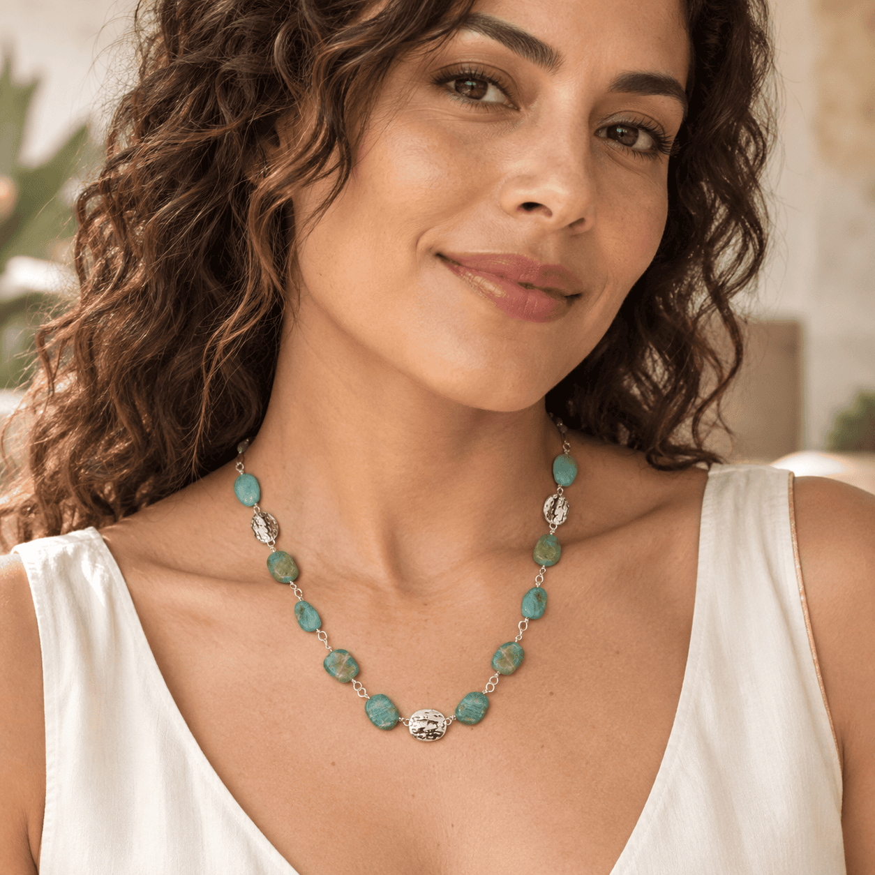 Collar de amazonita azul natural