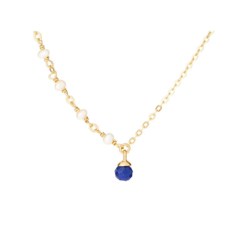 Collar de lapislázuli y perlas en plata dorada - Imagen 2