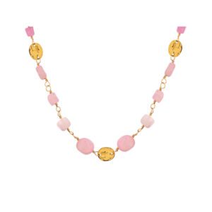 Collar de lepidolita violeta irregular en acero dorado