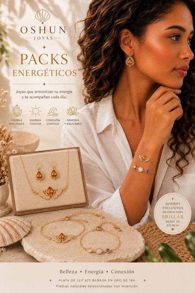 Pack energético Oshun Joyas: collar, pendientes y pulsera con piedras naturales
