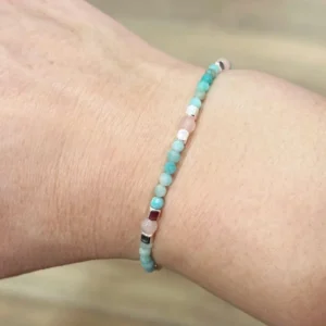 Pulsera de Amazonita y Cuarzo Rosa Natural en Plata 925