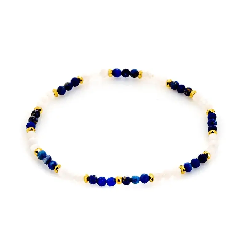 Pulsera de lapislázuli multicolor irregular dorada - Imagen 2